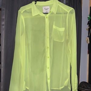 Sheer neon green American eagle button up.